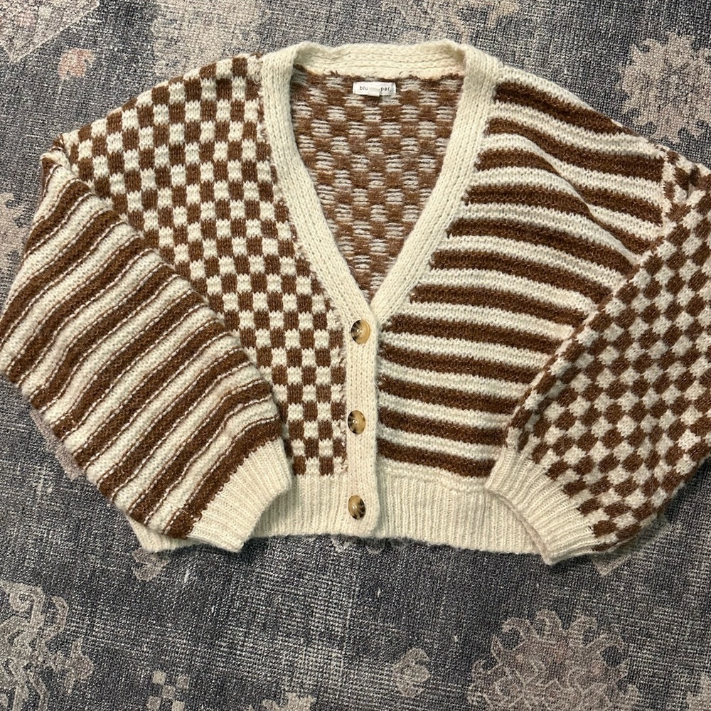 Blu Pepper Brown and Cream Patterned Cardigan